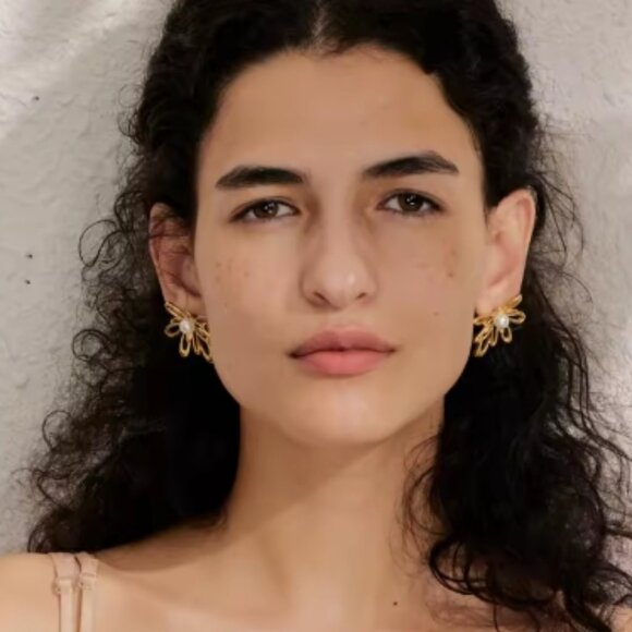 Women's Floral Earrings, Women's Gold Earrings, Shell Earrings, Women's Jewelry - Picture 2 of 2